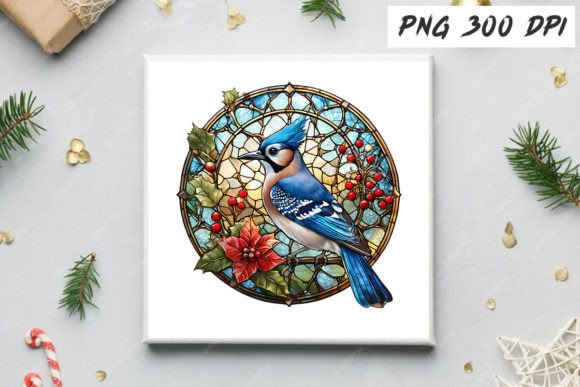 Download Blue Jay Christmas Stained Glass Clipart - Blue Collection