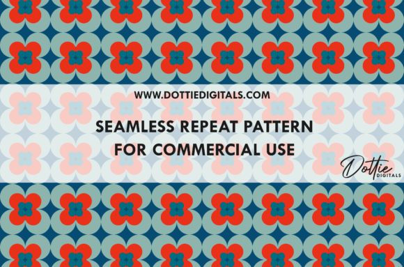 Download Blue Red Retro Flower Repeat Pattern PNG - Blue Collection