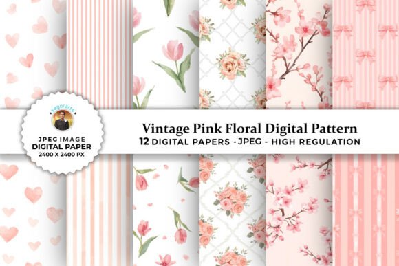 Download Vintage Pink Floral Digital Patterns - Flora Collection