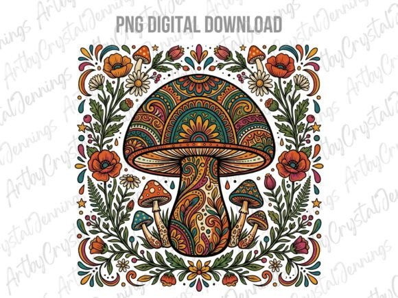 Download Vintage Retro Floral Boho Mushroom PNG - Flora Collection