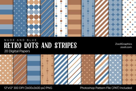 Download Retro Dots and Stripes Digital Papers - Digital papers Collection
