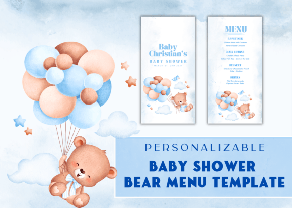 Download Blue Bear Baby Shower Menu Template - Blue Collection