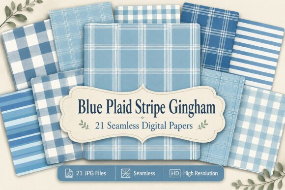 Download Blue Plaid Stripe Gingham Pattern Set - Blue Collection