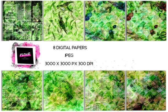 Download Green Digital Scrapbooking Papers Set - Scrapbook Collection