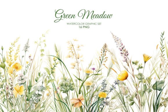 Download Watercolror Grean Meadow Floral Clipart - Flora Collection