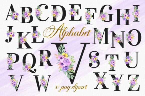 Download Violet Floral Alphabet Numbers Clipart - Flora Collection