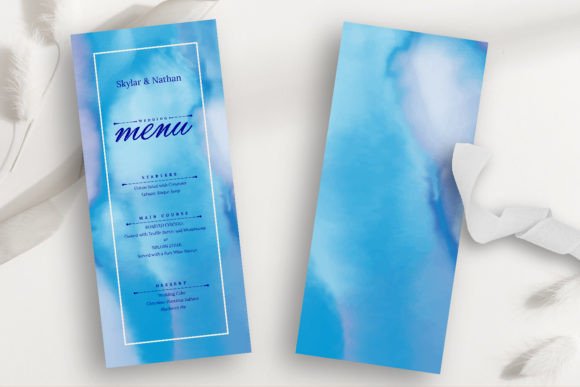 Download Modern Blue Watercolor Wedding Menu Card - Blue Collection