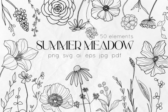 Download Summer Meadow Line Art Floral Svg - Flora Collection