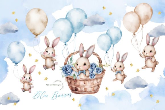 Download Bunnies Blue &amp; Gold Balloon Clipart - Blue Collection
