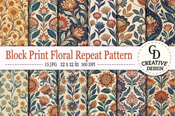 Download Block Print Floral Repeat Pattern - Flora Collection