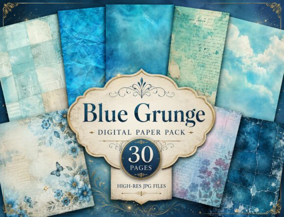 Download Dark Blue Watercolor Digital Paper Pack - Blue Collection