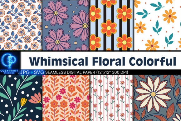 Download Whimsical Floral Colorful Digital Paper - Flora Collection