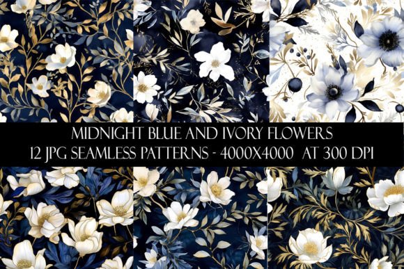 Download Midnight Blue and Ivory Flower Patterns - Premium Bundle