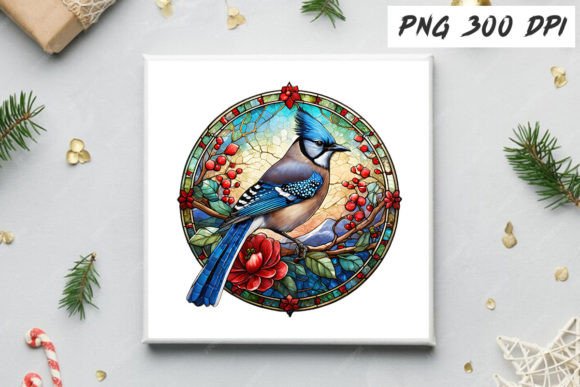 Download Blue Jay Christmas Stained Glass Clipart - Blue Collection