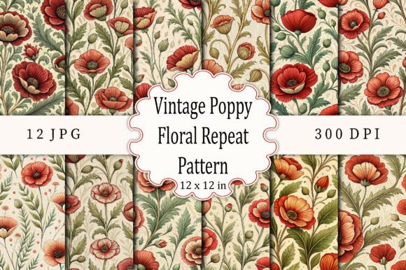 Download Vintage Poppy Floral Repeat Pattern - Flora Collection