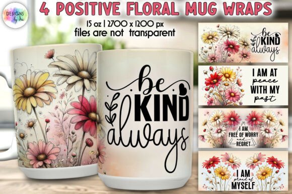 Download Positive Quotes Floral Mug Wrap Designs - Flora Collection