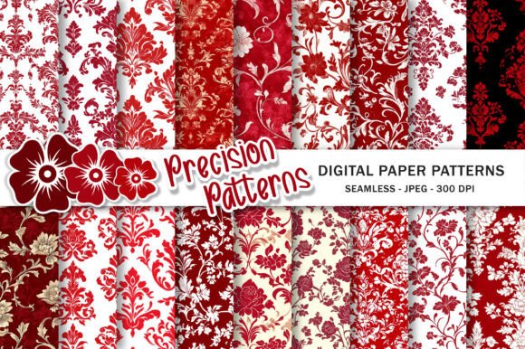Download Red and White Floral Damask Scrapbooking - Flora Collection