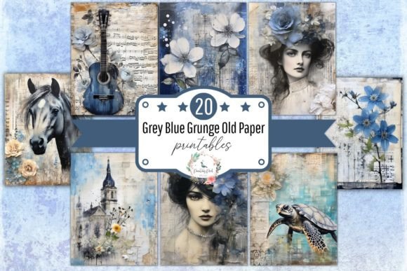 Download Grey Blue Grunge Vintage Digital Paper - Blue Collection