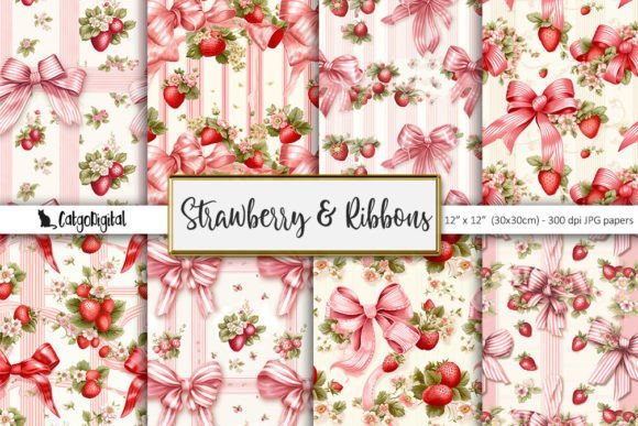Download Strawberry &amp; Ribbons Scrapbooking Papers - Scrapbook Collection