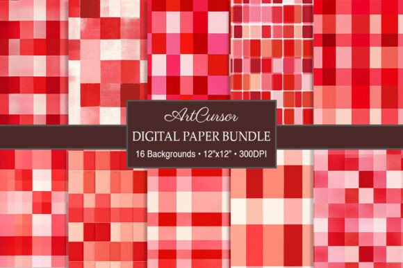Download Red &amp; White Gingham Plaid Digital Papers - Digital papers Collection