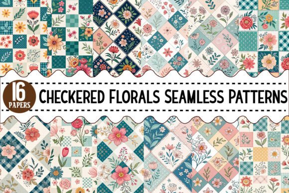 Download Checkered Florals Seamless Patterns - Flora Collection