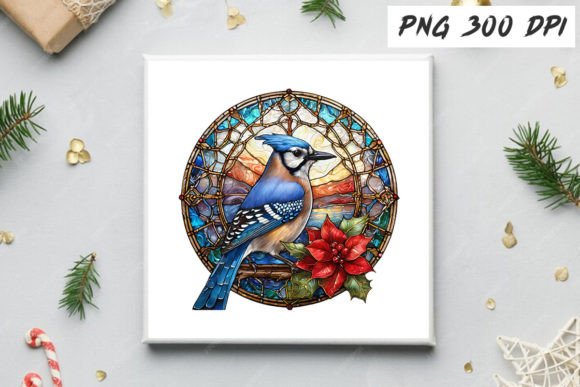 Download Blue Jay Christmas Stained Glass Clipart - Blue Collection