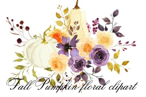 Download Watercolor Fall Pumpkin Floral Clipart - Flora Collection